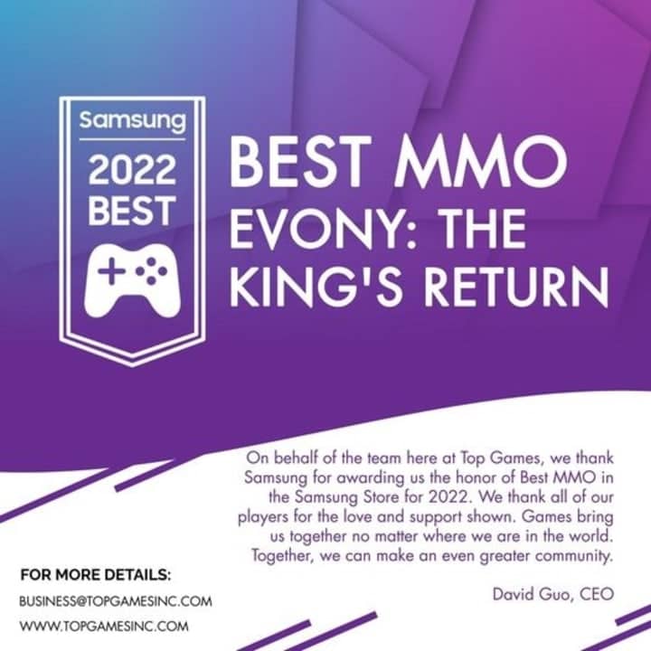 Evony The Kings Return wins theBEST MMO in the Samsung Galaxy Store for 2022
